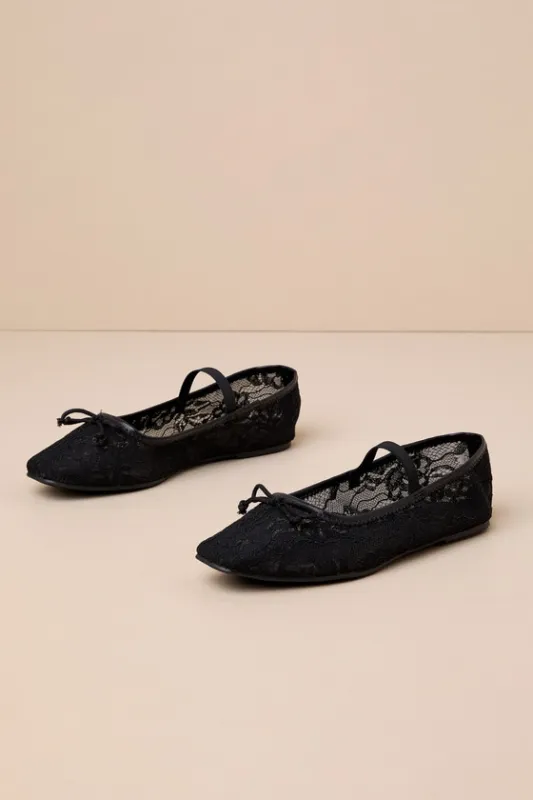 Veera Black Lace Bow Ballet Flats sold by Lulus