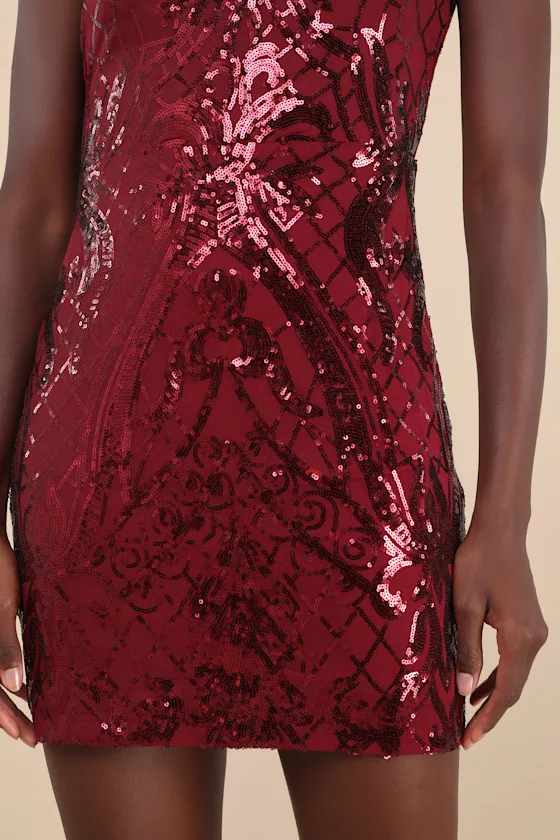 Sparkling Magic Wine Red Sequin Lace-Up Mini Dress sold by Lulus product image thumbnail 4