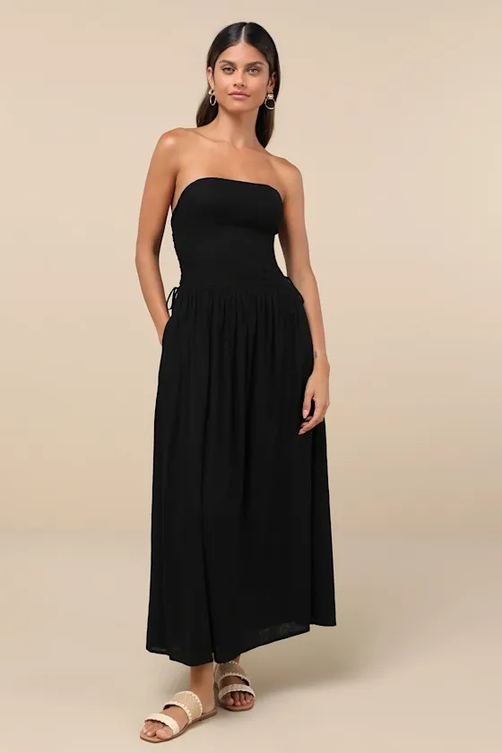 Undeniable Affection Black Strapless Maxi Dress With Pockets sold by Lulus
