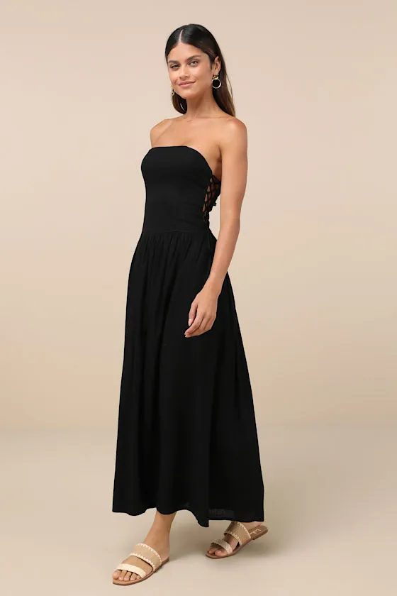 Undeniable Affection Black Strapless Maxi Dress With Pockets sold by Lulus product image thumbnail 2