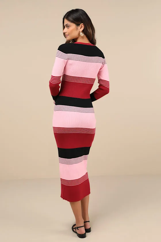 Beloved Aesthetic Pink Multi Striped Button-Up Sweater Dress sold by Lulus product image thumbnail 2