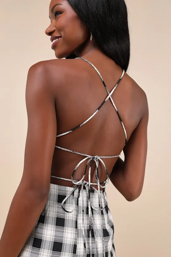 Sweetest Memory Black Plaid Lace-Up Mini Dress With Pockets sold by Lulus product image thumbnail 4
