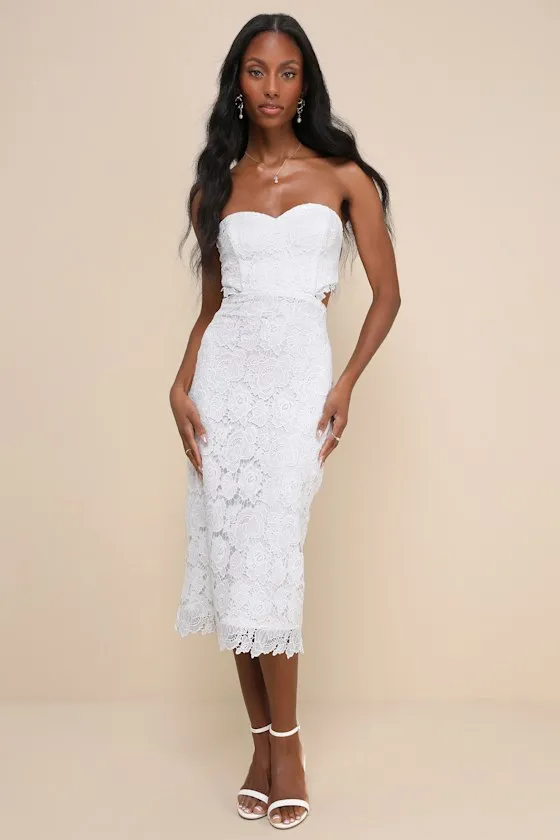 Impressive Elegance White Crochet Lace Strapless Midi Dress sold by Lulus product image thumbnail 2