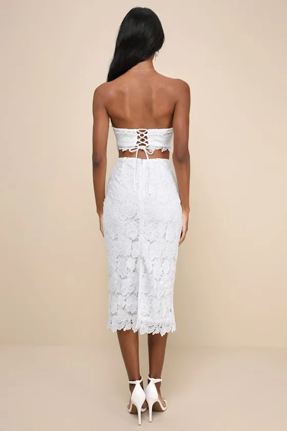Impressive Elegance White Crochet Lace Strapless Midi Dress sold by Lulus product image thumbnail 3