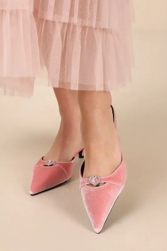 Ambersen Dusty Rose Velvet Pointed-Toe Kitten Heel Pumps sold by Lulus