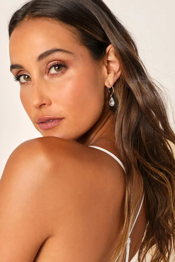 Poised With Shine Gold Rhinestone Hoop Earrings sold by Lulus