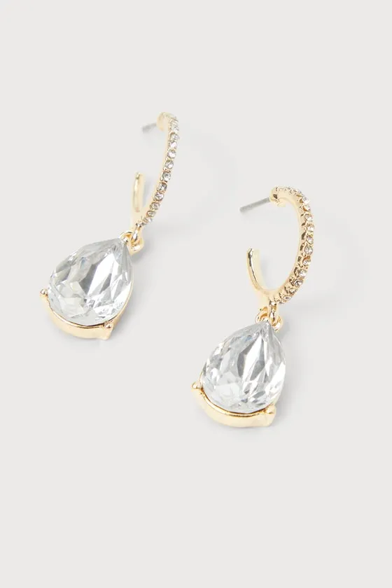 Poised With Shine Gold Rhinestone Hoop Earrings sold by Lulus product image thumbnail 3