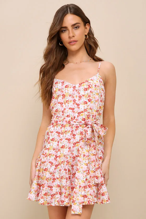Sunny Charmer Ivory Multi Floral Sleeveless Skater Mini Dress sold by Lulus