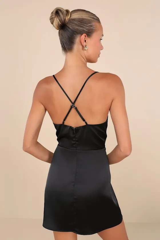 Luxe Reputation Black Satin Sleeveless Cowl Neck Mini Dress sold by Lulus product image thumbnail 2
