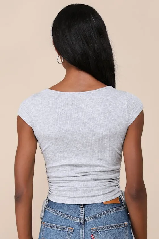 Sweet Intentions Heather Grey Ruched Cap Sleeve Top sold by Lulus product image thumbnail 3