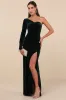 Mysterious Elegance Emerald Green Velvet One-Shoulder Maxi Dress sold by Lulus