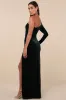 Mysterious Elegance Emerald Green Velvet One-Shoulder Maxi Dress sold by Lulus