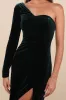 Mysterious Elegance Emerald Green Velvet One-Shoulder Maxi Dress sold by Lulus