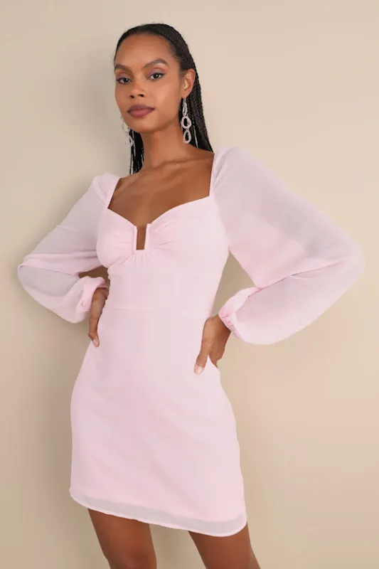 Flirtatious Designs Light Pink Chiffon Balloon Sleeve Mini Dress sold by Lulus