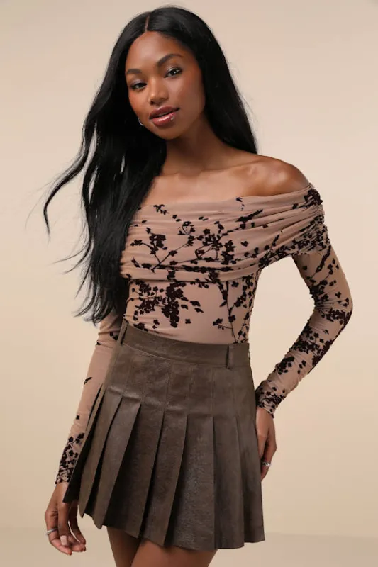 Superb Chicness Tan Sheer Mesh Burnout Top sold by Lulus