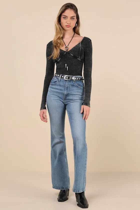 Trendsetting Confidence Washed Black Ribbed Long Sleeve Bodysuit sold by Lulus product image thumbnail 3