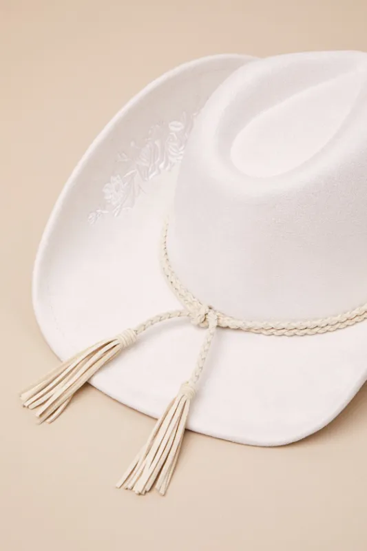 Jalene Ivory Floral Embroidered Felted Western Hat made by Lulus
