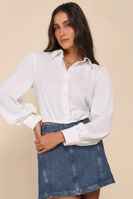 Poised Arrival Ivory Balloon Sleeve Collared Button-Up Top sold by Lulus