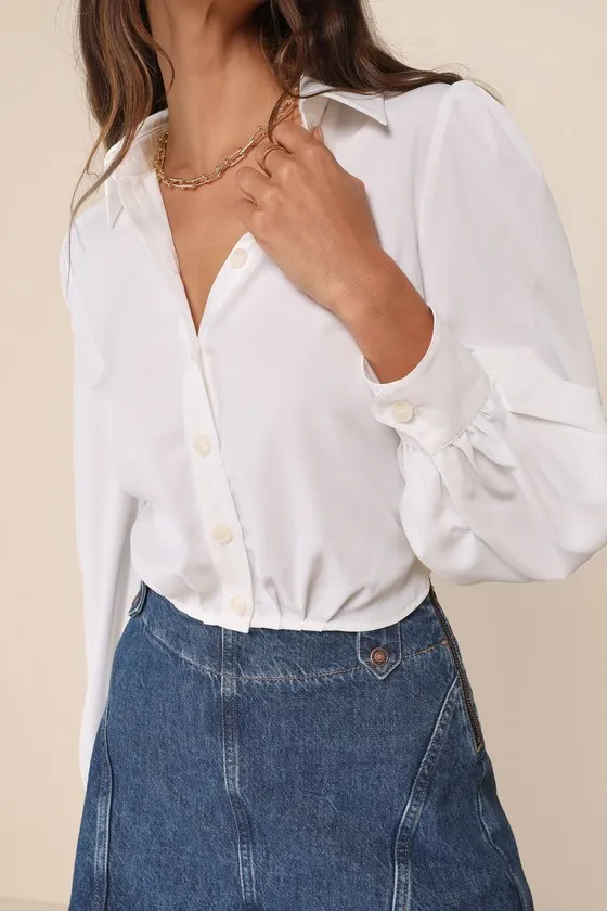 Poised Arrival Ivory Balloon Sleeve Collared Button-Up Top sold by Lulus product image thumbnail 4