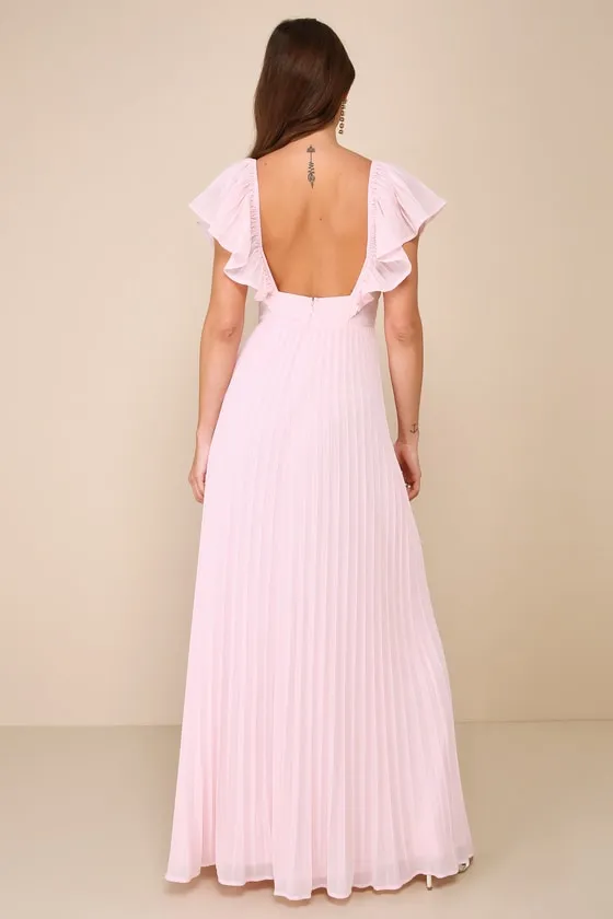 Ideal Occasion Pink Pleated Flutter Sleeve Backless Maxi Dress sold by Lulus product image thumbnail 2