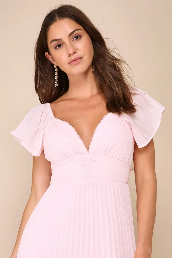Ideal Occasion Pink Pleated Flutter Sleeve Backless Maxi Dress sold by Lulus product image thumbnail 3