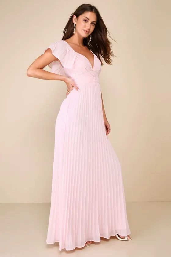 Ideal Occasion Pink Pleated Flutter Sleeve Backless Maxi Dress sold by Lulus product image thumbnail 4