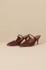 Bristel Chocolate Satin Mule Pumps sold by Lulus