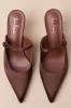 Bristel Chocolate Satin Mule Pumps sold by Lulus
