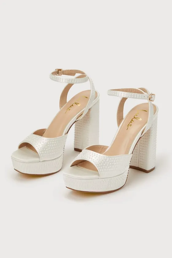 Pearlla White Satin Pearl Platform Ankle Strap High Heel Sandals sold by Lulus product image thumbnail 2