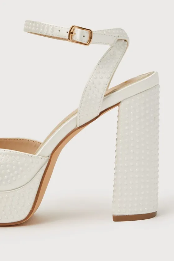 Pearlla White Satin Pearl Platform Ankle Strap High Heel Sandals sold by Lulus product image thumbnail 3