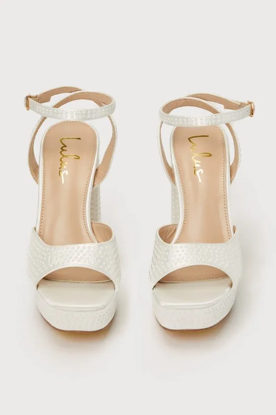 Pearlla White Satin Pearl Platform Ankle Strap High Heel Sandals sold by Lulus product image thumbnail 4