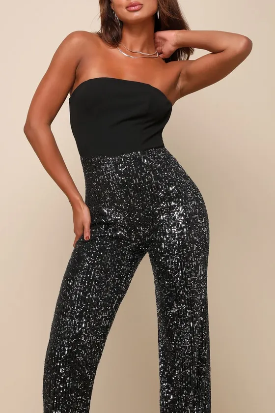 Marvelous Fun Black Sequin Strapless Straight Leg Jumpsuit sold by Lulus product image thumbnail 2