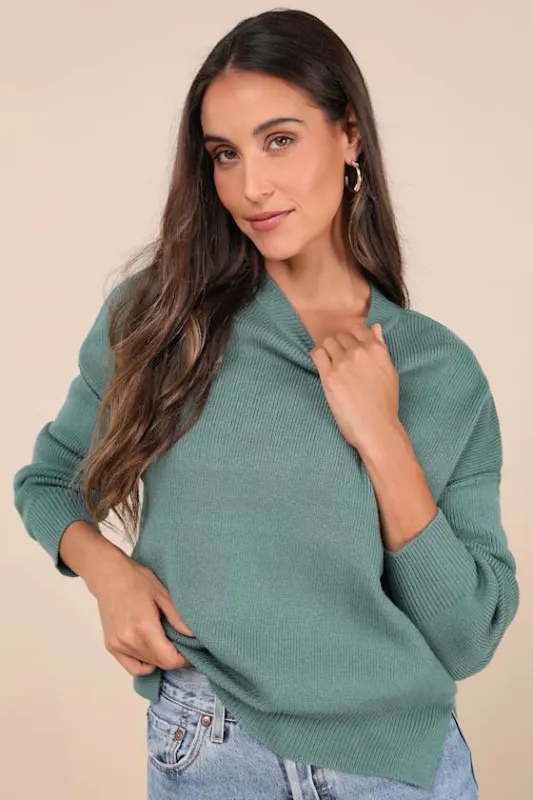 Coziest Option Teal Green Oversized Pullover Sweater sold by Lulus