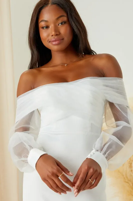 Blissfully Loved White Satin Organza Off-the-Shoulder Maxi Dress sold by Lulus