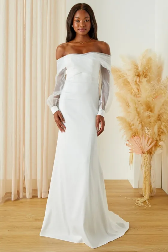 Blissfully Loved White Satin Organza Off-the-Shoulder Maxi Dress sold by Lulus product image thumbnail 2