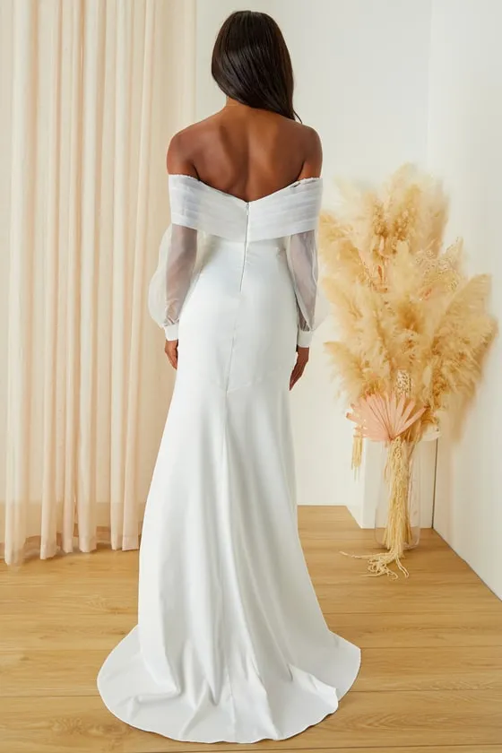 Blissfully Loved White Satin Organza Off-the-Shoulder Maxi Dress sold by Lulus product image thumbnail 4