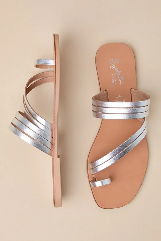 Summer Rain Silver Metallic Leather Strappy Slide Sandals sold by Lulus product image thumbnail 3