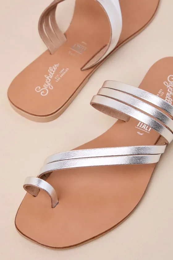 Summer Rain Silver Metallic Leather Strappy Slide Sandals sold by Lulus product image thumbnail 4