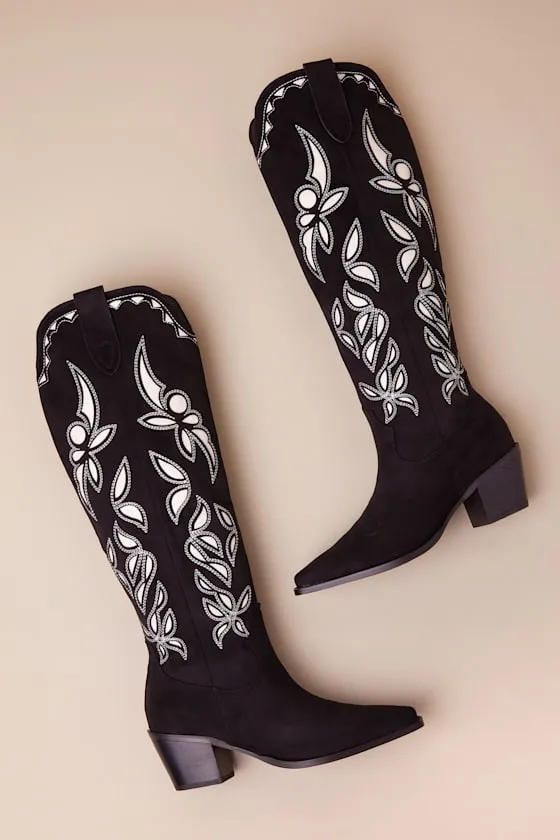 Della Black Suede Knee-High Western Boots sold by Lulus product image thumbnail 4