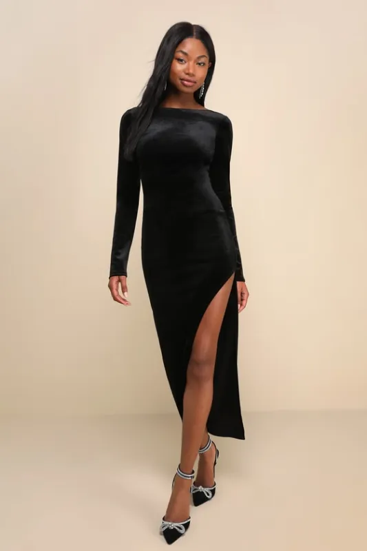 Dreaming About You Black Velvet Long Sleeve Maxi Dress sold by Lulus