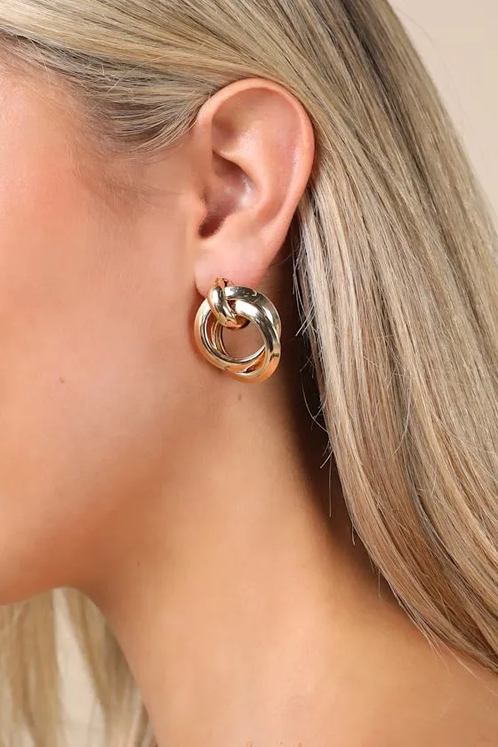 Guaranteed Perfection Gold Interlocking Doorknocker Earrings sold by Lulus