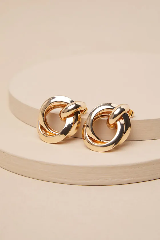 Guaranteed Perfection Gold Interlocking Doorknocker Earrings sold by Lulus product image thumbnail 2