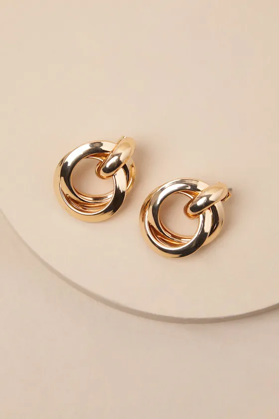 Guaranteed Perfection Gold Interlocking Doorknocker Earrings sold by Lulus product image thumbnail 4