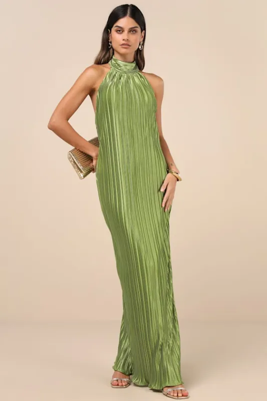 Gwenny Lime Green Satin Plisse Maxi Dress sold by Lulus