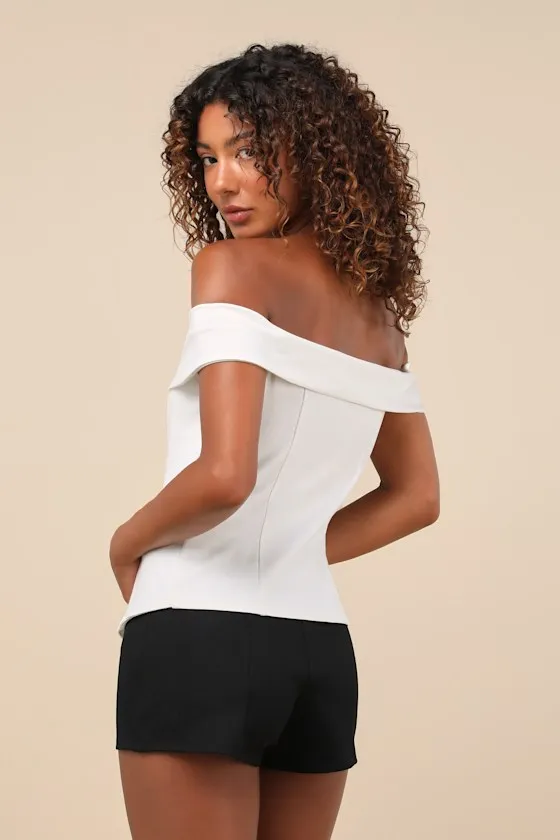 Poised Mindset Ivory Off-the-Shoulder Button-Front Vest Top sold by Lulus product image thumbnail 2