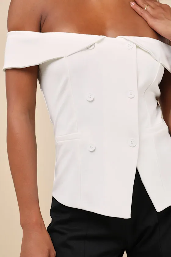 Poised Mindset Ivory Off-the-Shoulder Button-Front Vest Top sold by Lulus product image thumbnail 4