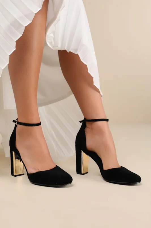 Laura Black Velvet Ankle Strap Heels sold by Lulus