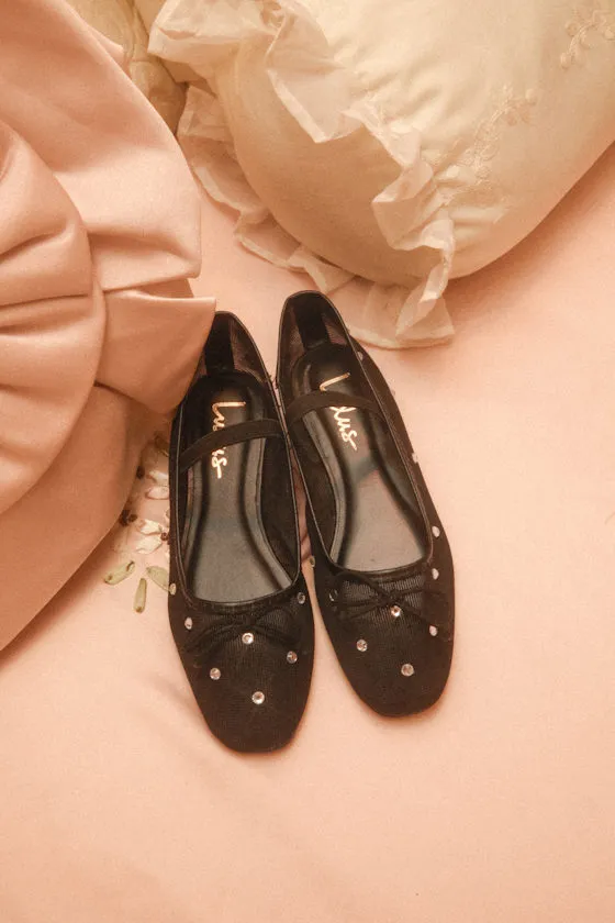 Miliah Black Mesh Rhinestone Ballet Flats sold by Lulus