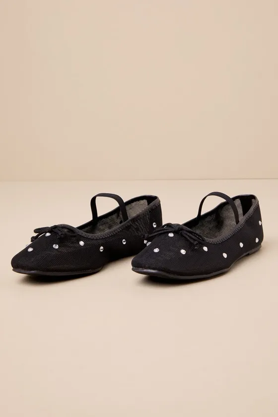 Miliah Black Mesh Rhinestone Ballet Flats sold by Lulus product image thumbnail 3
