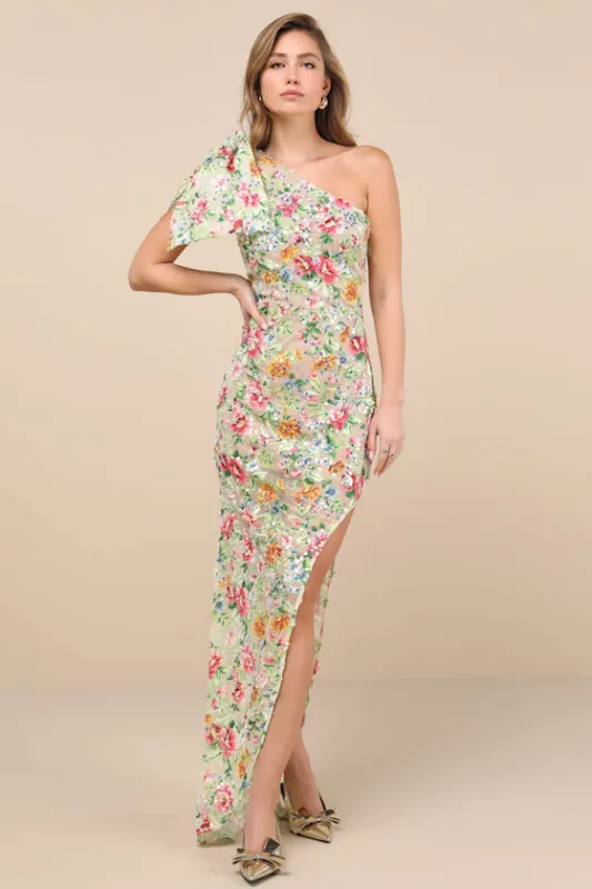 Starla Hilo Beige Multi Sequin One-Shoulder Maxi Dress sold by Lulus